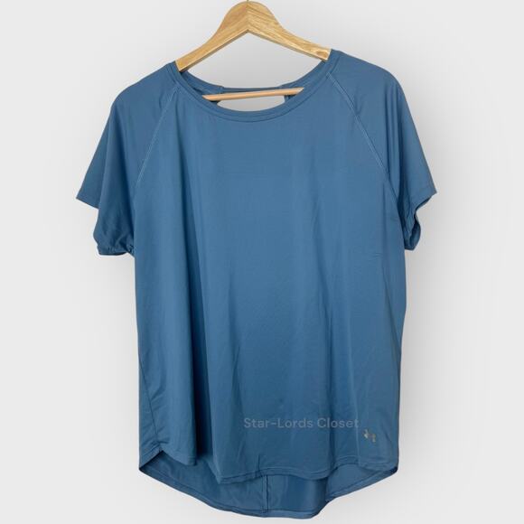 Under Armour Open Back Exercise T-Shirt I Fits Large I Blue Short Sleeve Active - Picture 3 of 5